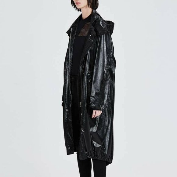 MO&CO Designer Drawstring Slogan patent Trench coat size S 970$ - Picture 5 of 6